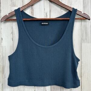 Naadam Ribbed Crop Tank Top XL Modal Cashmere Blue Quiet Luxury Minimalist EUC